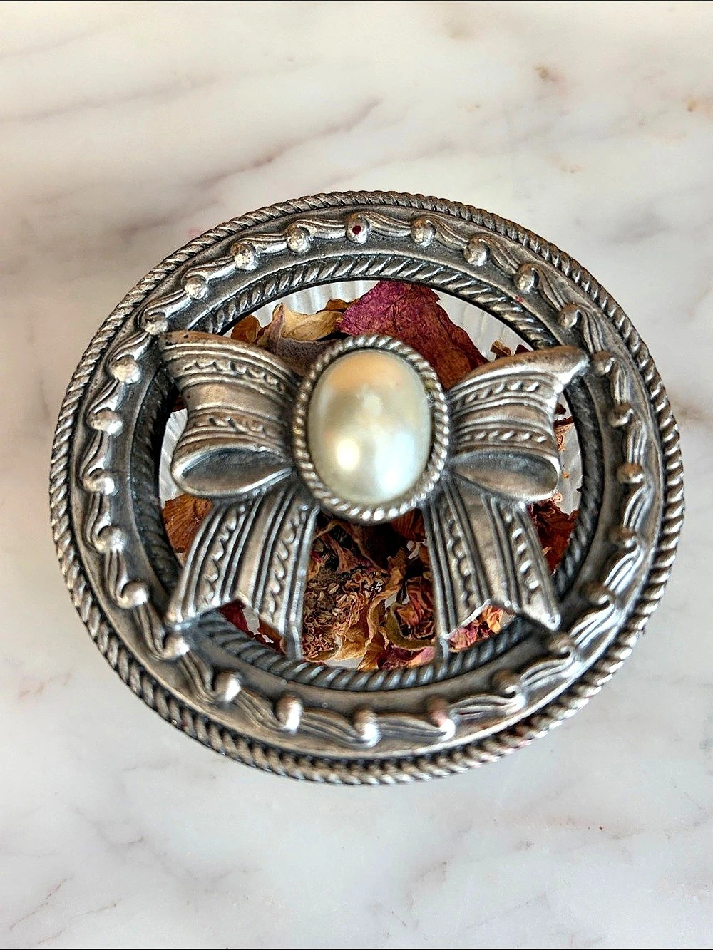 Vintage Clear & Pewter Potpourri Trinket Holder